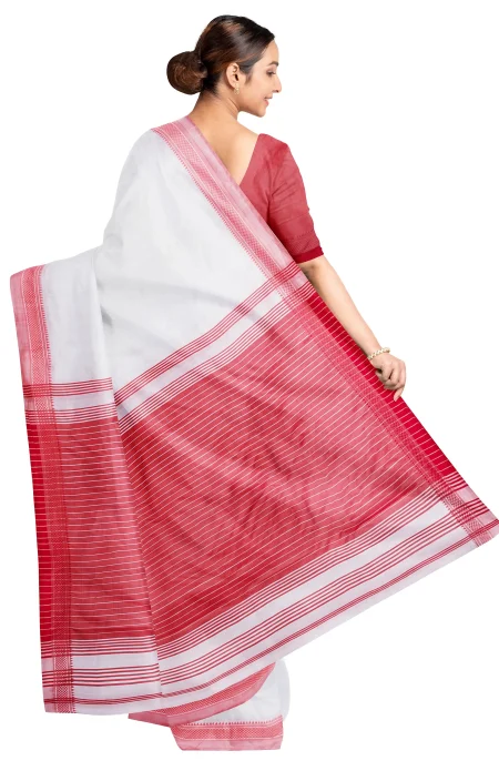 Handwoven Bishnupuri Silk Saree - Off-White - Image 3