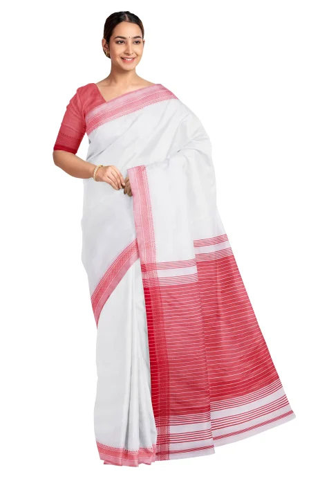 Handwoven Bishnupuri Silk Saree - Off-White - Image 2