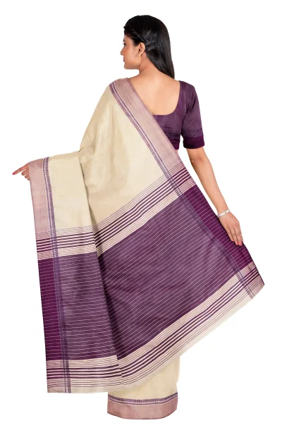 Handwoven Bishnupuri Silk Saree - Light Beige
