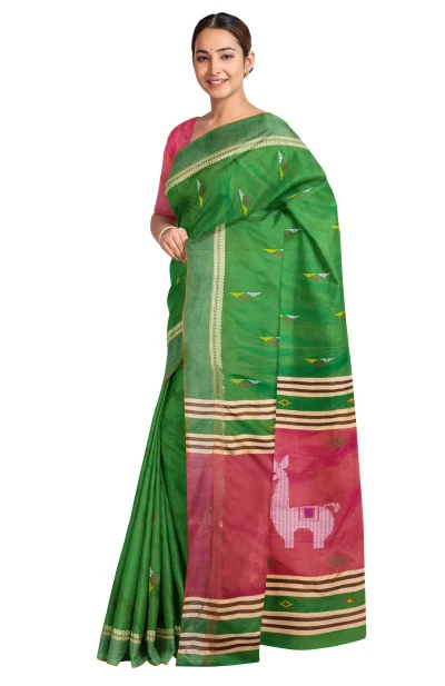 Handwoven Bishnupuri Silk Saree - Green