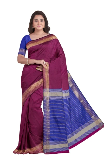 Handwoven Bishnupuri Silk Saree - Burgundy Colour