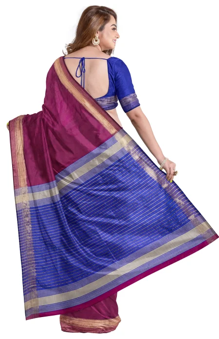 Handwoven Bishnupuri Silk Saree - Burgundy Colour - Image 2