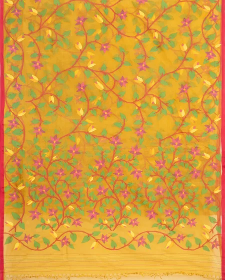 Kora Silk Jamdani Saree - Mustard - Image 4