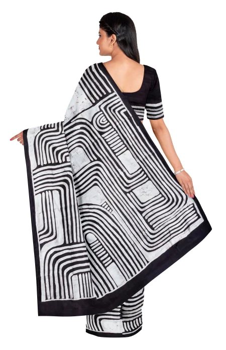 Batik Silk Saree - Black - Image 2