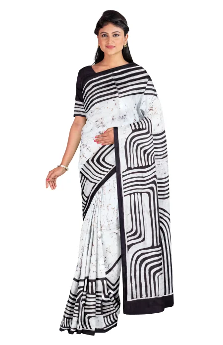 Batik Silk Saree - Black - Image 3