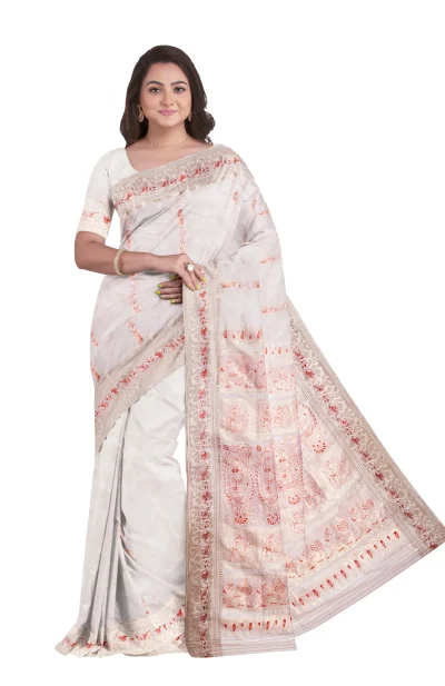 Baluchari Silk Saree with Zari Mina Work - Off-White