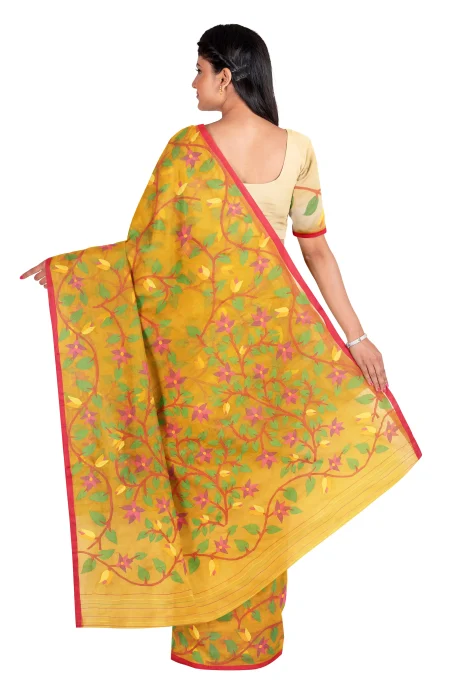 Kora Silk Jamdani Saree - Mustard - Image 2