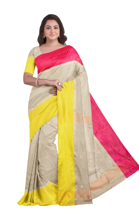 Handwoven Tangail Silk Saree - Beige