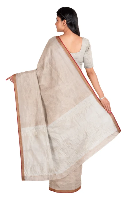 Tangail Tussar Silk Saree - Beige - Image 2
