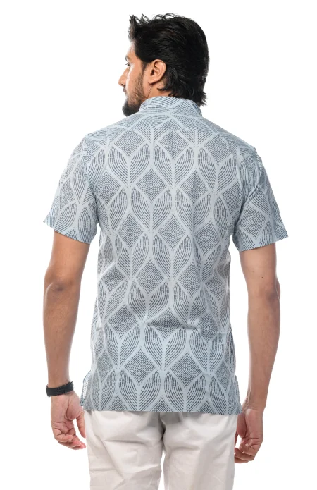 Printed Cotton Half Sleeves Shirt - Blue - Image 3