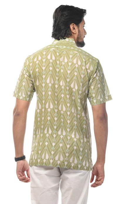 Printed Cotton Half Sleeves Shirt - Green - Image 4
