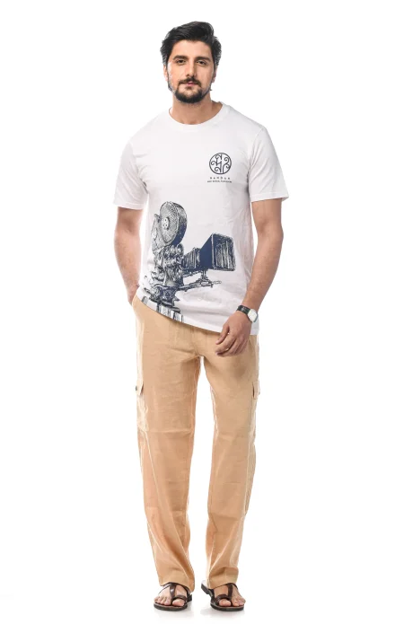 Cotton Linen Cargo Pant - Beige