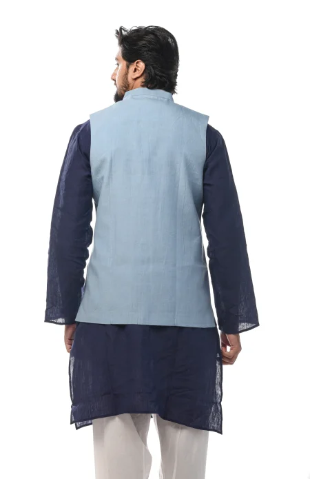 Linen 3 Panel Handloom Jacket - Blue - Image 4