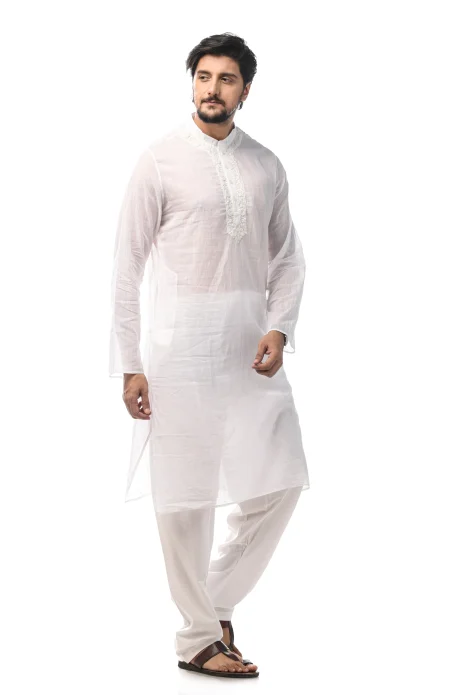 400s Muslin Embroidered Kurta - White - Image 3