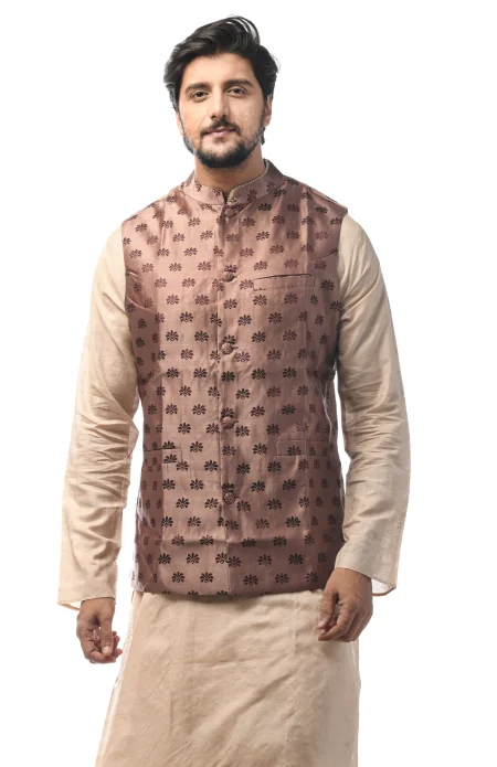 Baluchuri Silk Handloom Jacket - Chocolate Colour - Image 2