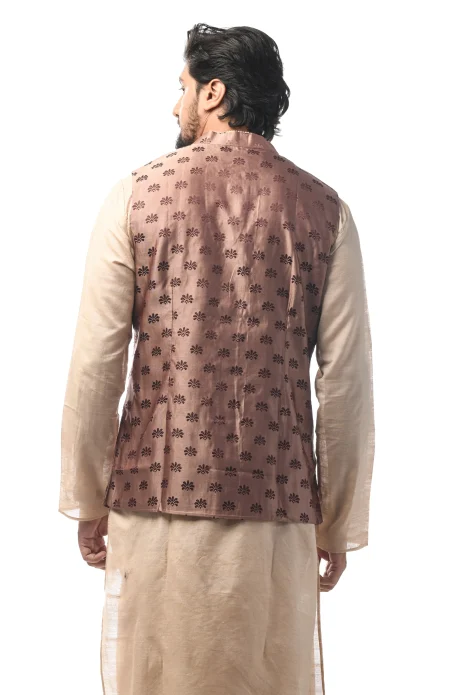 Baluchuri Silk Handloom Jacket - Chocolate Colour - Image 3