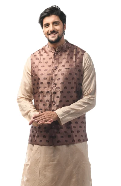 Baluchuri Silk Handloom Jacket - Chocolate Colour