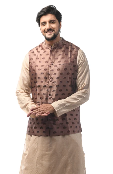 Baluchuri Silk Handloom Jacket - Chocolate Colour