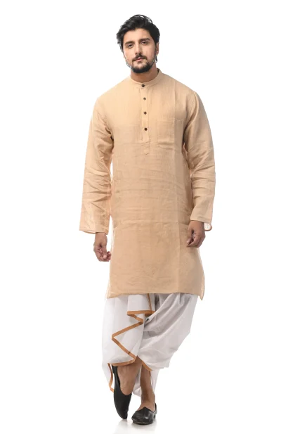 Linen Plain Kurta - Beige