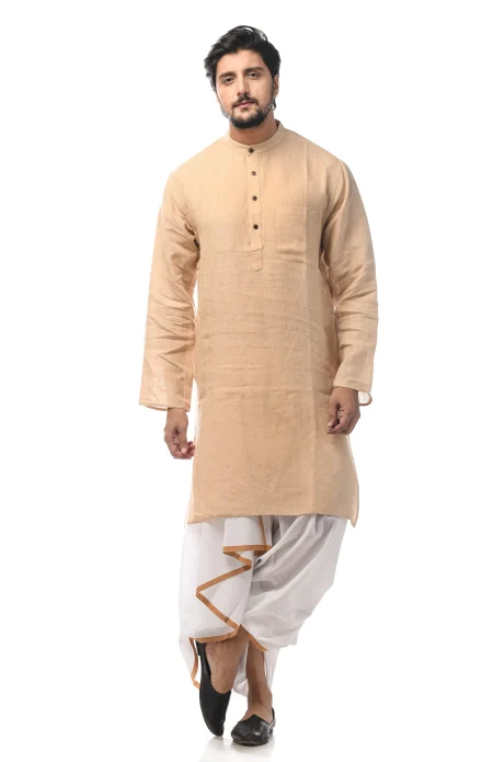 Linen Plain Kurta - Beige