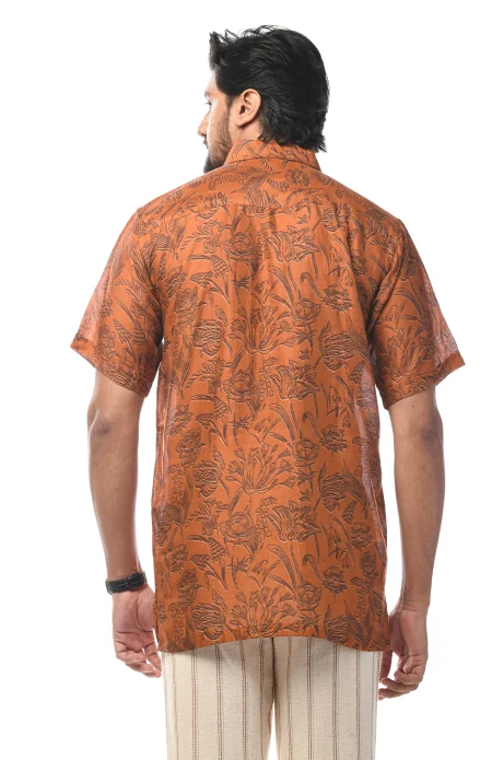 Digital Printed Cotton Half Sleeves Shirt - Rust - Image 4