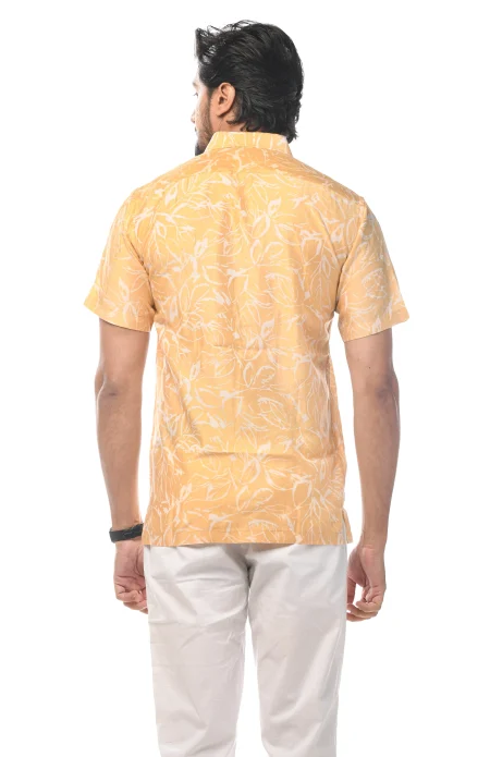 Printed Silk Excel Half Sleeves Shirt - Light Yellow - Image 3