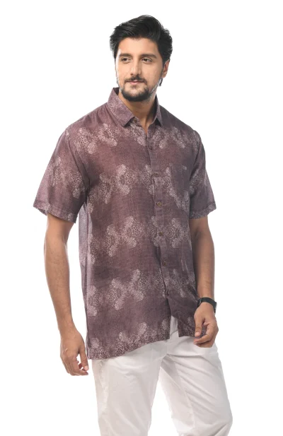 Digital Printed Cotton Half Sleeves Shirt - Violet