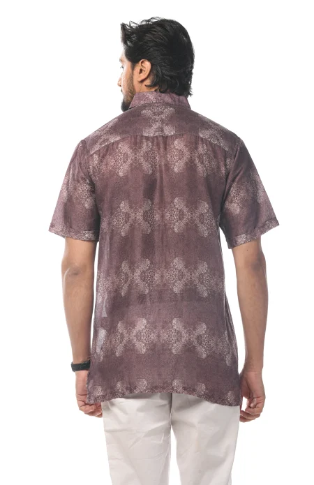 Digital Printed Cotton Half Sleeves Shirt - Violet - Image 3