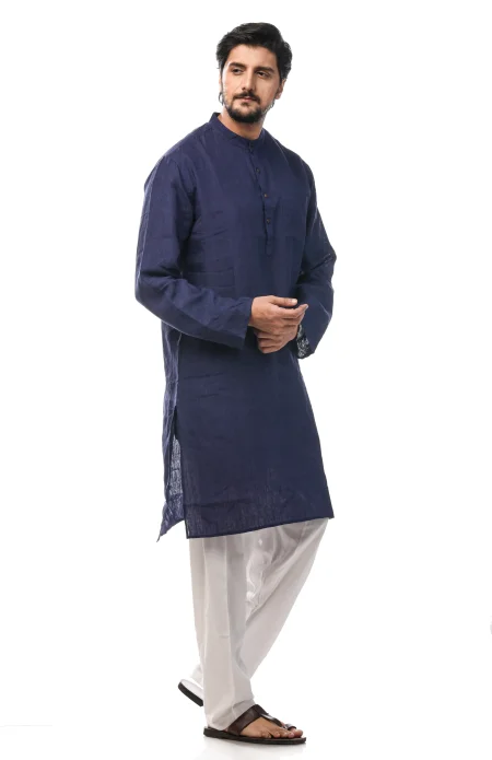 Linen Plain Kurta - Nevy - Image 3