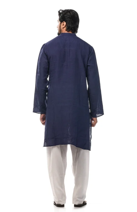 Linen Plain Kurta - Nevy - Image 4