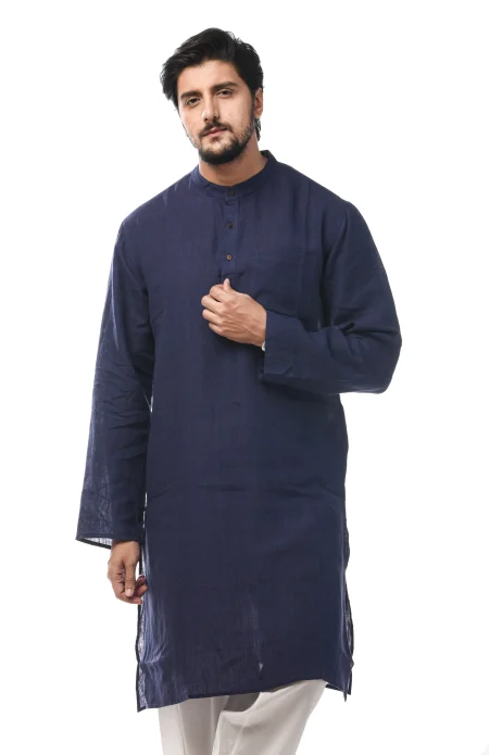 Linen Plain Kurta - Nevy - Image 2