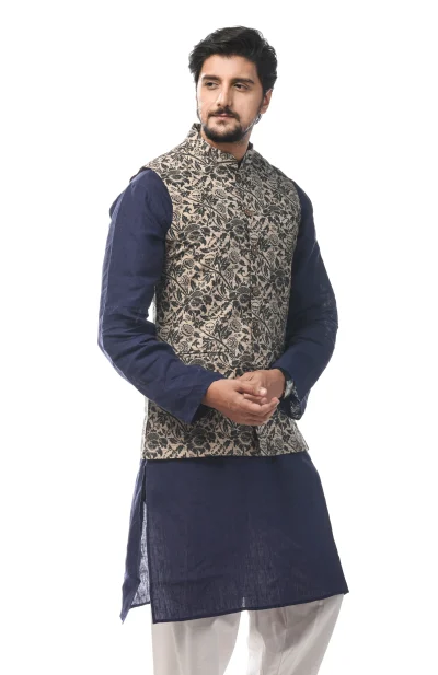 Printed Tussar Silk Handloom Jacket - Beige