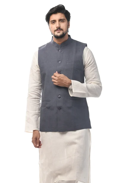 Linen 3 Panel Handloom Jacket - Grey