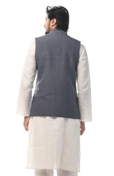 Linen 3 Panel Handloom Jacket - Grey - Image 4