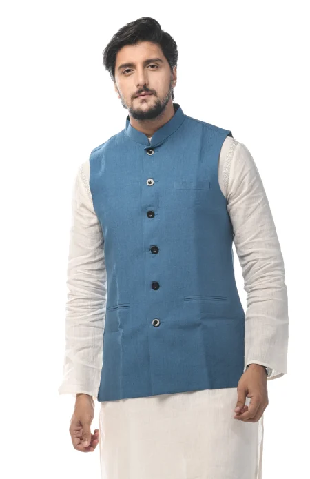 Linen 3 Panel Handloom Jacket - Indigo - Image 3