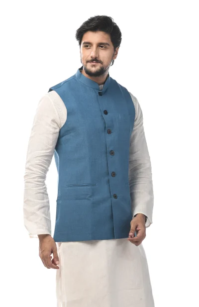 Linen 3 Panel Handloom Jacket - Indigo