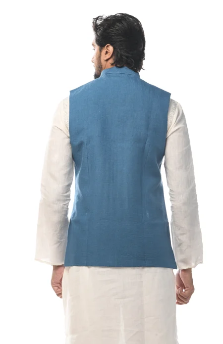 Linen 3 Panel Handloom Jacket - Indigo - Image 4