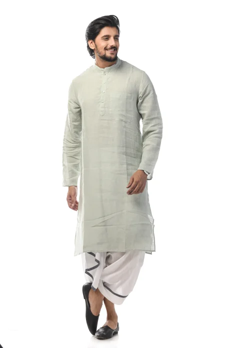 Linen Plain Kurta - Green - Image 3