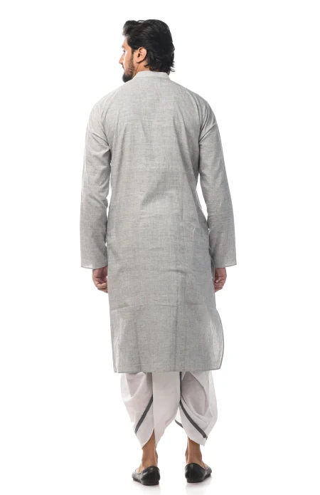 Hand Embroidered Cotton Kurta- Grey - Image 4