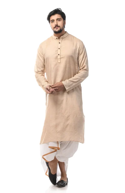 Tussar Silk Sabudana Embroidered Kurta - Natural Colour