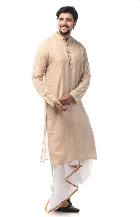 Tussar Silk Sabudana Embroidered Kurta - Natural Colour - Image 2