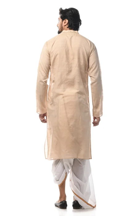 Tussar Silk Sabudana Embroidered Kurta - Natural Colour - Image 3