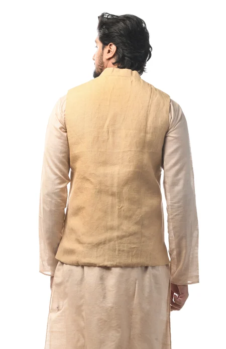 Linen 5 Panel Handloom Jacket - Light Beige - Image 4