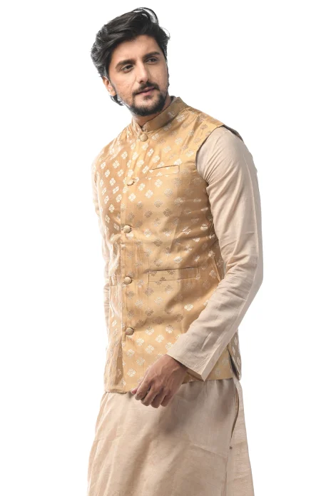 Baluchuri Silk Handloom Jacket - Yellow Gold - Image 3