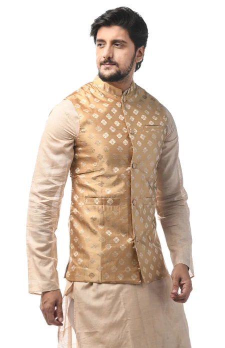 Baluchuri Silk Handloom Jacket - Yellow Gold - Image 2