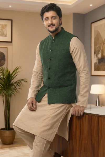 Cotton-Linen Printed Handloom Jacket - Green