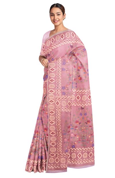 Kora Silk Jamdani Saree - Peach