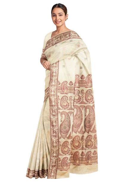 Natural Dyed Baluchari Silk Saree - Beige