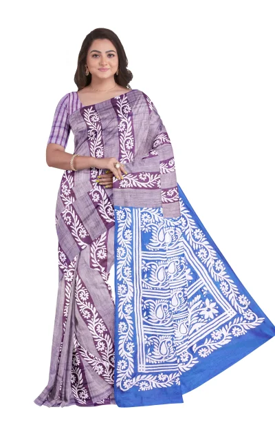 Handcrafted Kantha Silk Saree – Multi Colour