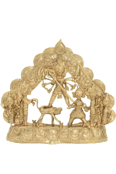 Dokra Table Top Durga Family - 7 inches